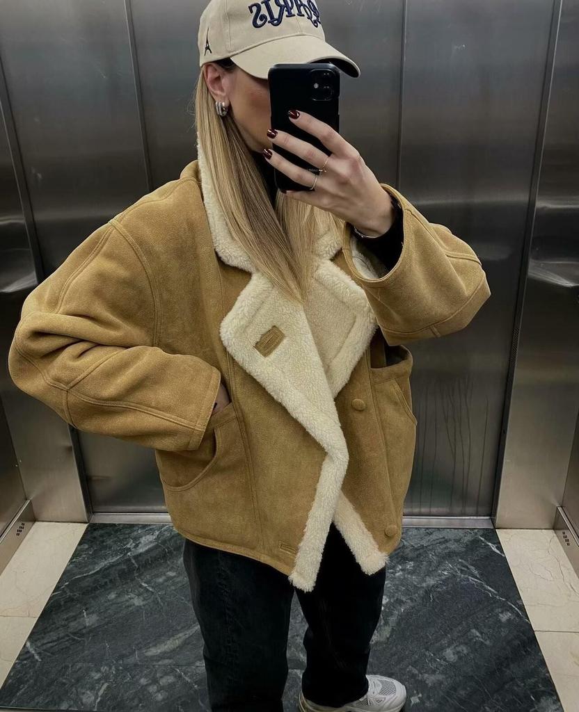 Lambswool Asymmetrical Single-Breasted Jacket - Casual Loose Fit for Autumn/Winter