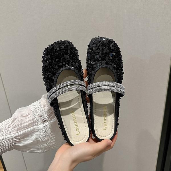 

Модные блестящие шлепанцы женские 2024 тапочки плоские низкие женские мюли пантофли с закрытым носком желе мюли новые ПУ блестки кристалл резина Рим Хо 35