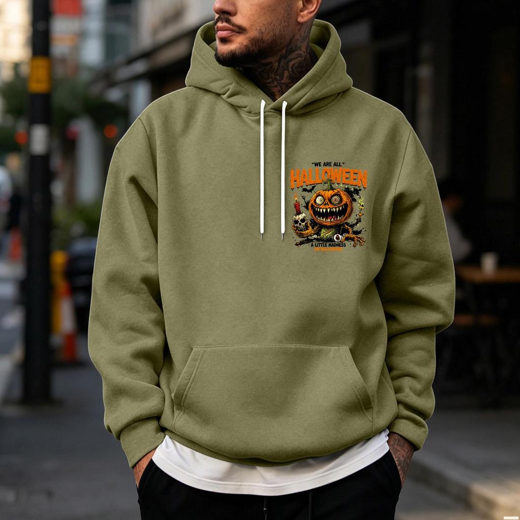 Men's Halloween Print Pullover Hoodie for Holiday Party and Cold