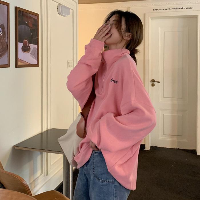 

YYFS женские модные повседневные весенне-осенние блузки и рубашки-поло с длинным рукавом и воротником-стойкой XL розовый