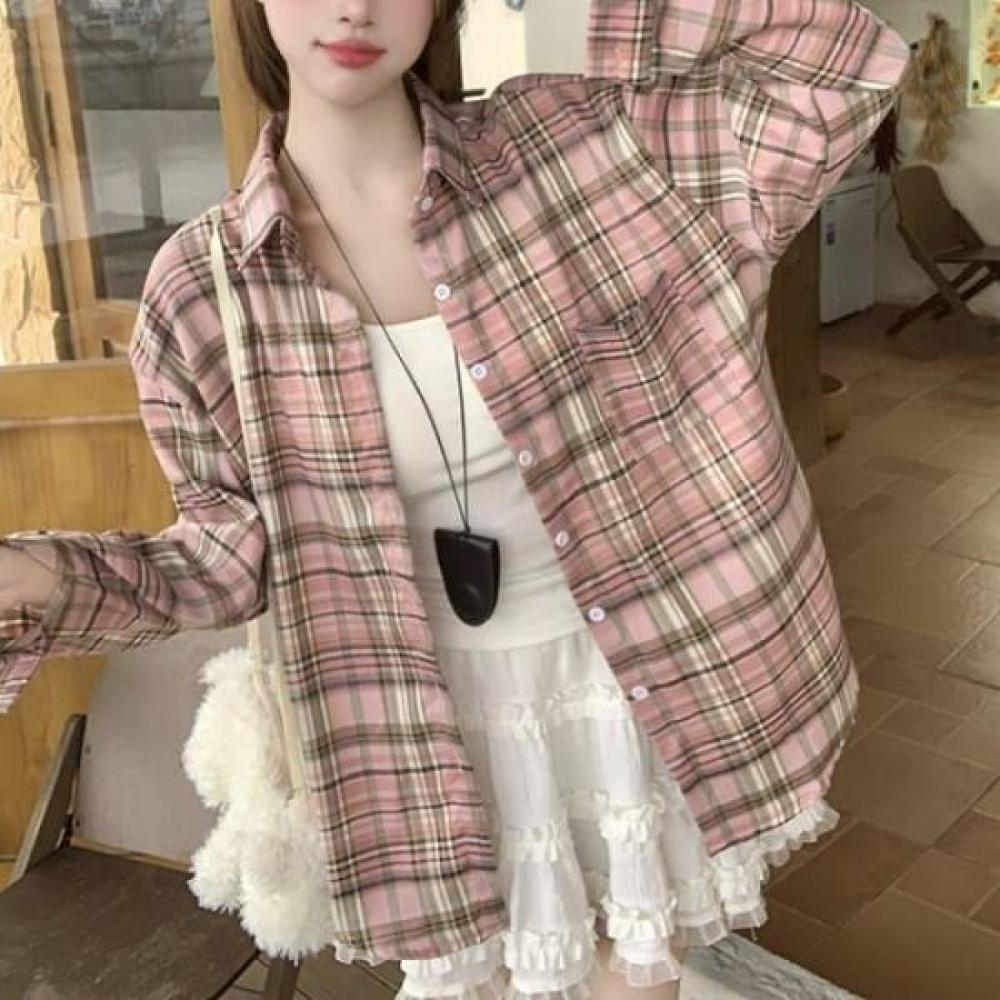 Navava Women Lovely Soft Check Long Sleeve Shirt Nb2983