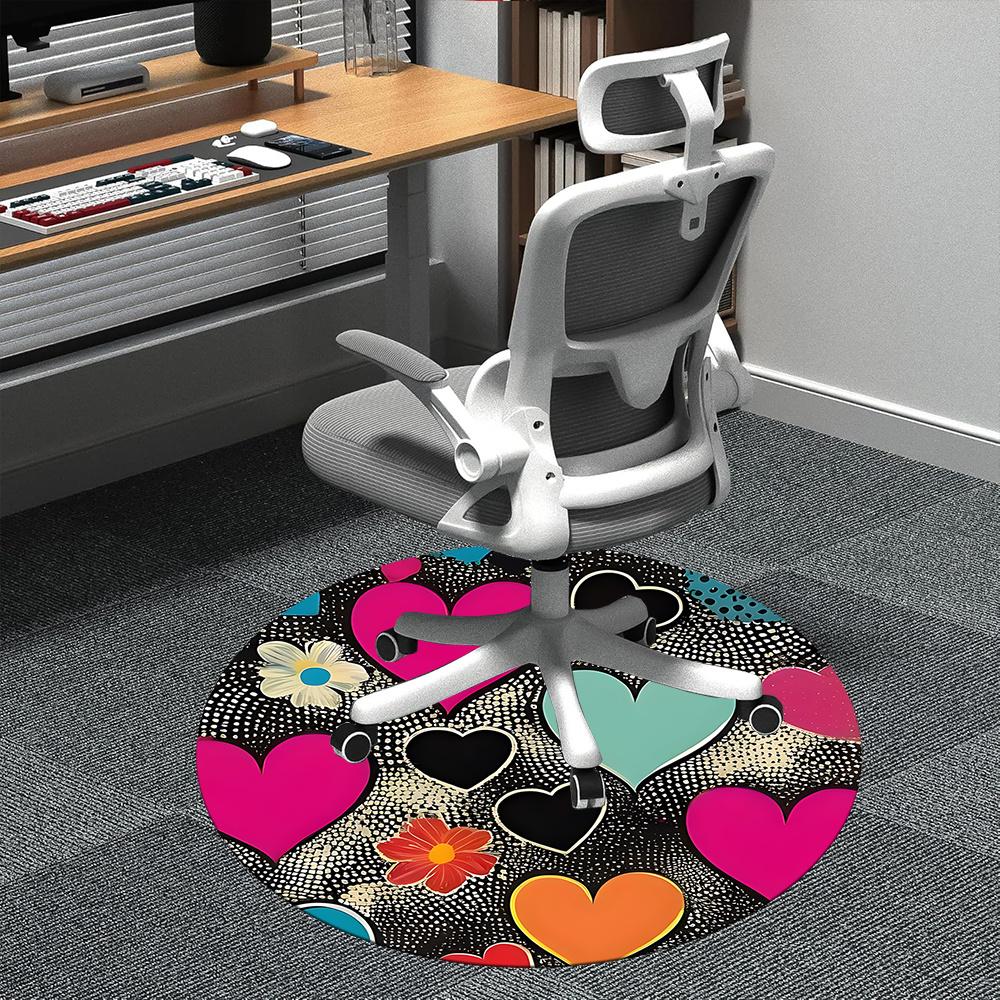 

1pc Heart Flowers Office Round Area Rug, Indoor Mat Suitable ForOffice, Under Office Chairs Bedroom Living Room Home Decor, Room Deco q134 80cm by 80cm