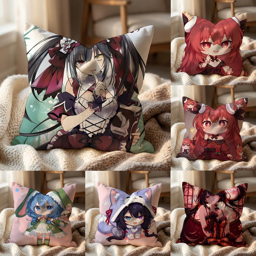 D-DATE A LIVE ANIME Cushion Cover Multi-Scene Pillow Cover for Home & Car - Reversible, Soft & Durable for Daily Use