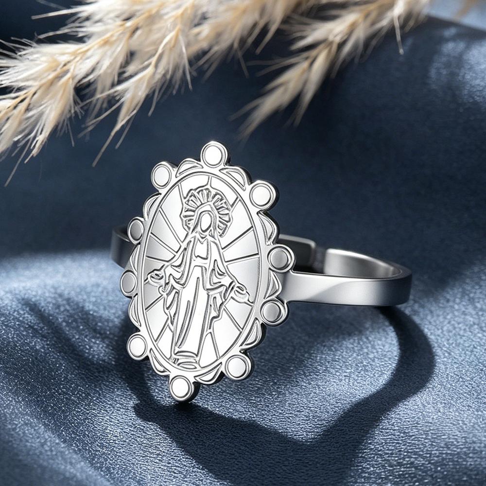 Dawapara Virgin Mary Adjustable Ring for Women Catholic Mary Protection Amulet Stainless Steel Religious Gifts Jewelry