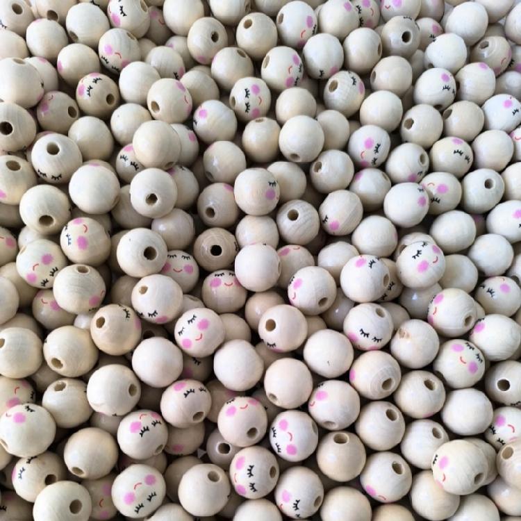 Natural Wood Beads Wooden Faced Beads Wooden Ball with Hole for DIY Decor Craft