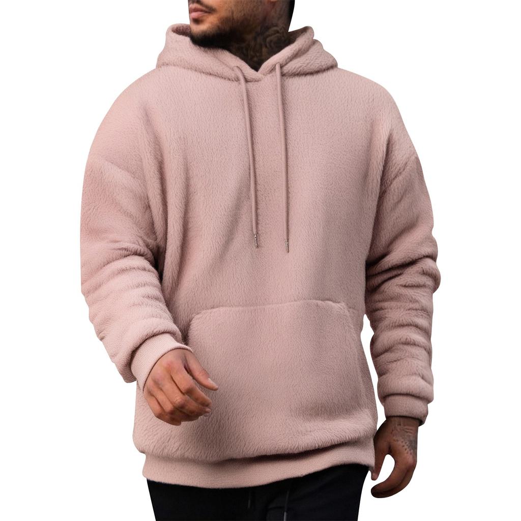Men's Casual  Plush Double-sided Fleece Color Hooded Sweatshirt