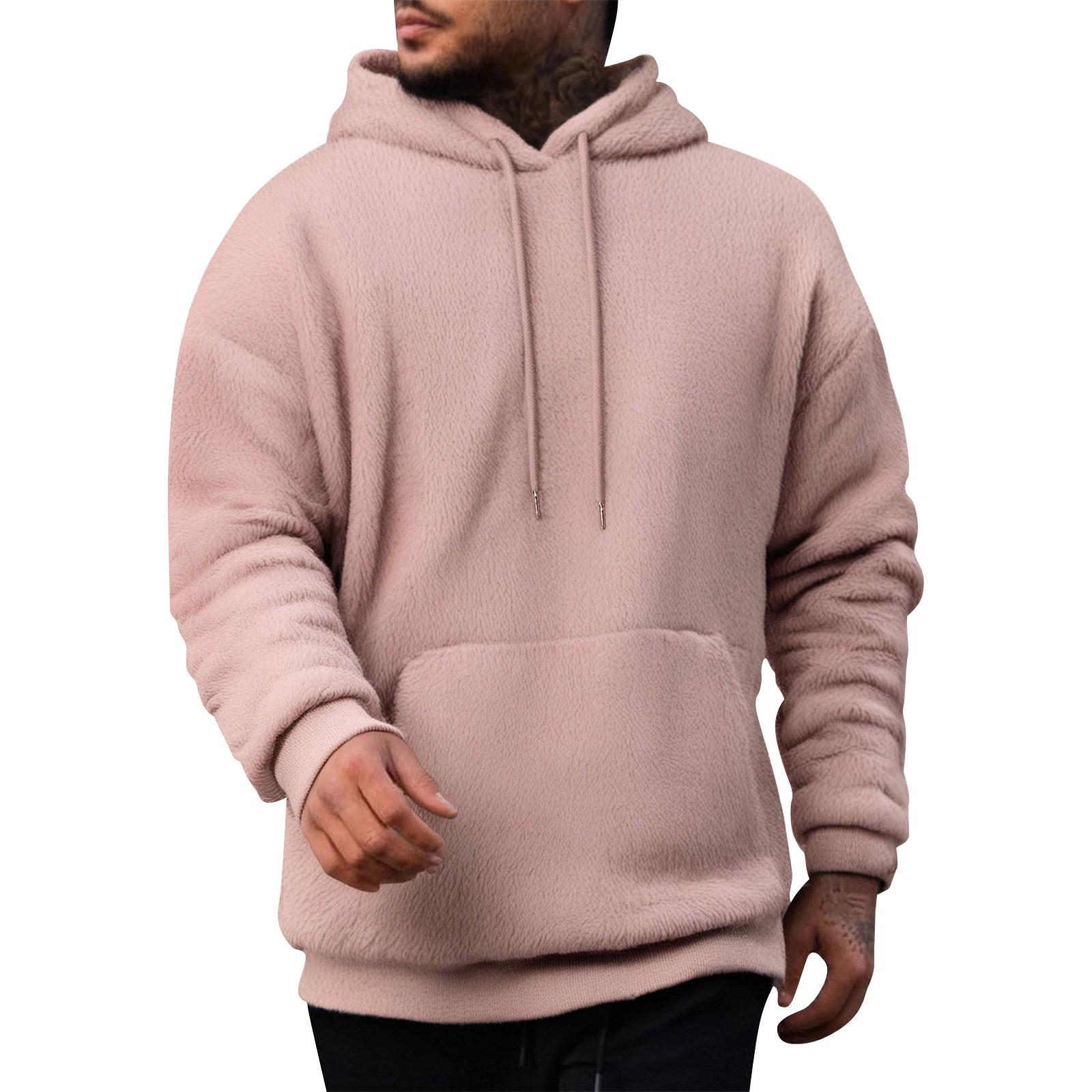 

Men s Casual Plush Double-sided Fleece Color Hooded Sweatshirt XL рожевий