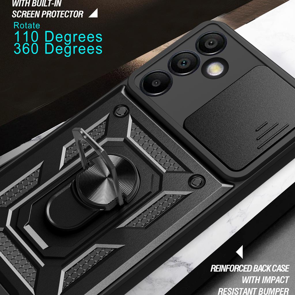 For Samsung Galaxy S24 FE Case PC+TPU Kickstand Phone Cover with Slide Camera Lid