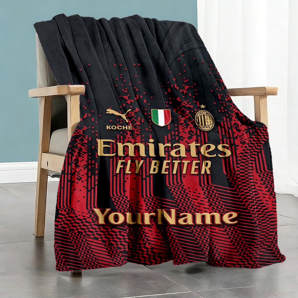 Ac Milan Personalized Text Blanket Cozy Customizable Blanket Comfortable Great for Livingroom Picnics Bed Chair for All Occasions