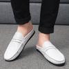 Summer Men'S Half Slippers Leather Slip On Shoes Lightweight Male Flats Casual Mules Moccasins Breathable Open-Back Loafers