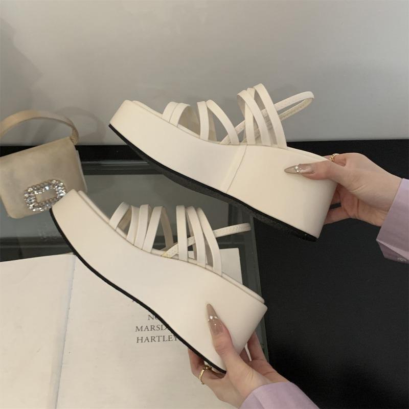 

Fashion 2025 Summer Chunky Heels Sandals New Fashion Strap High Heeled Slippers Woman Black Slip on Casual Platform Sandalias Mujer 35