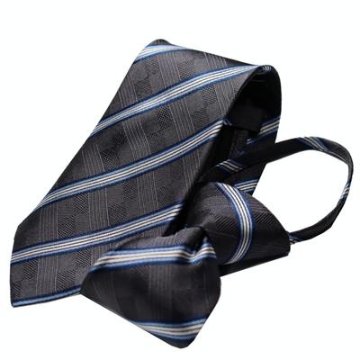 [Michiko London] One-touch Tie, Brand Name, Striped Pattern, Gift, Stylish, Silk, Zipper Tie, No Tying Required, Easy To Wear, MKZP-1-C, Gray