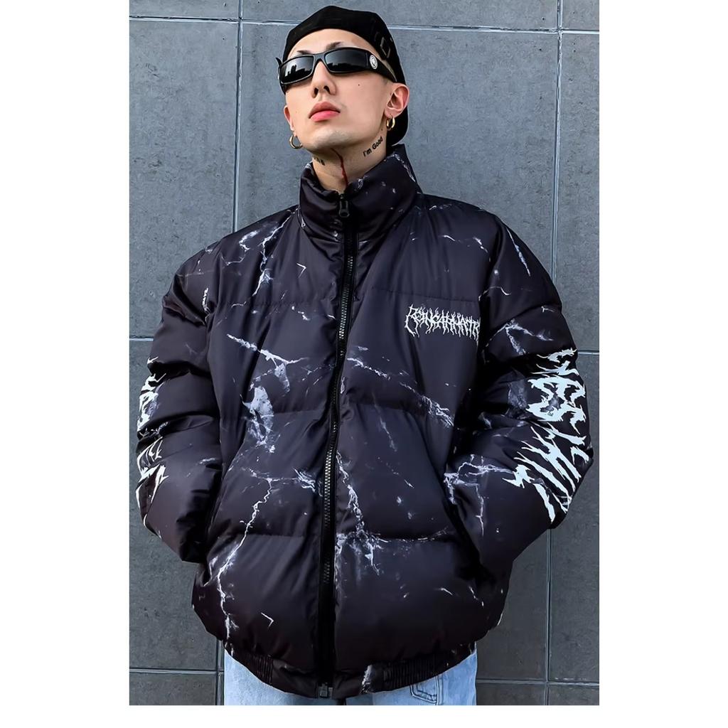 FlowStreet Parka Giacca Hip Hop Stampa Orso Ferito Uomo Invernale Giacca a Vento Streetwear Giacca Imbottita Cappotto Caldo Capo Esterno Hipster Nuovo
