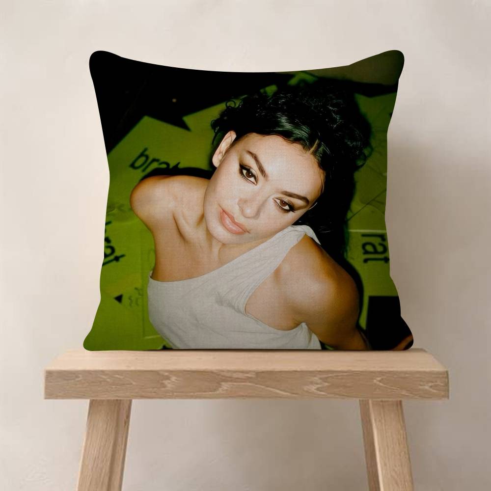 Singer CCharli XCX BRAT  Pillow Covers Cartoon Sofa Decorative Home Doublesided Printing Short Plush Cute Cushion Cover