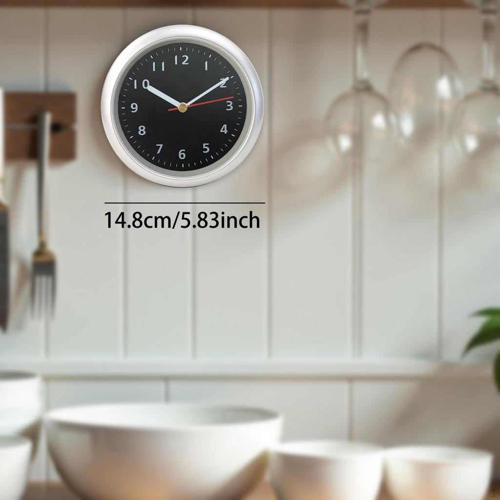 Bathroom Clock Minimalist with Suction Cup Wall Silent for Household Restroom Living Room