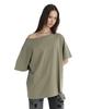 Teulimingbeodeu Off-Shoulder Raw Edge T-Shirt [ Khaki ]
