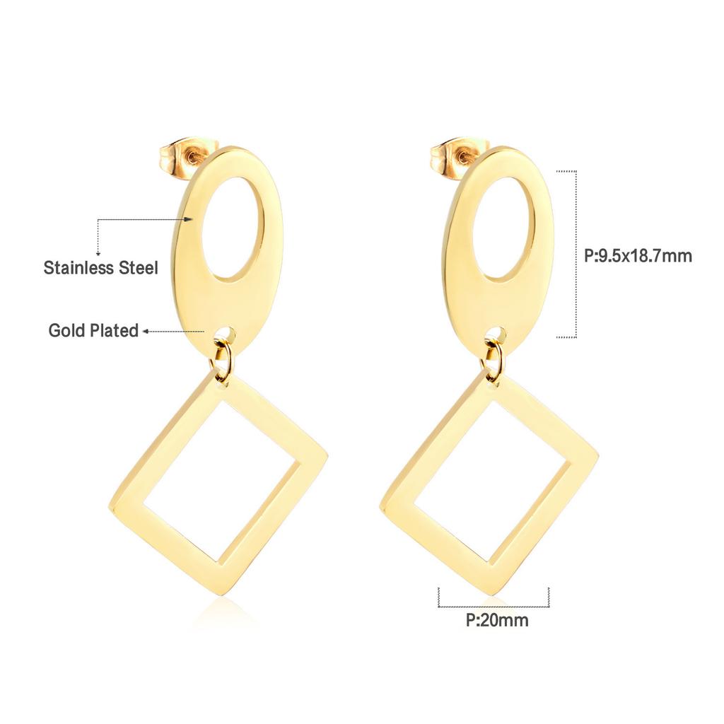 Geometric Stud Earrings Round Triangle Fringed Earrings Stainless Steel Plated 18K Gold Earrings