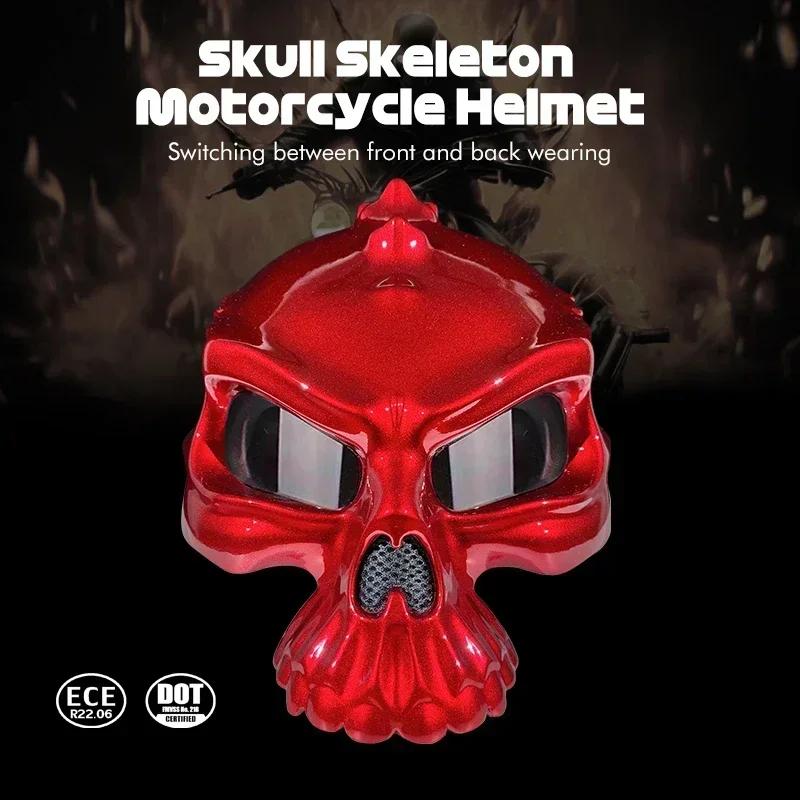 Stylish DOT/ECE Certified Skeleton Motorcycle Half Helmet - Lightweight & Breathable Bike Helmet for Men & Women, Skull Design,
