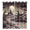 2pcs/set Horror Halloween Window Curtain Full Moon Night Tomb Iron Gate Back Room Home Bedroom Decor Blackout Polyester Curtains