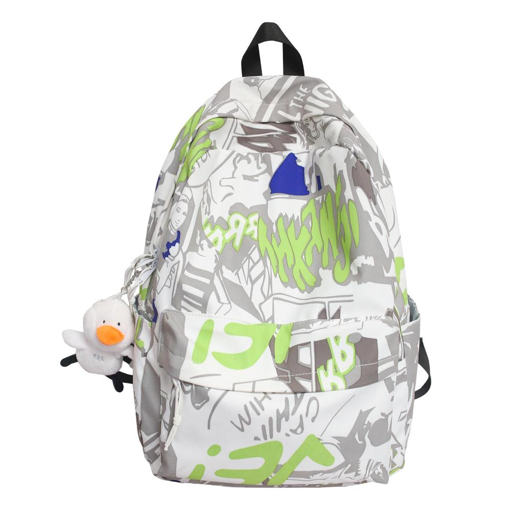 Korean-Style Graffiti Nylon Backpack: Large Capacity for Students & Couples