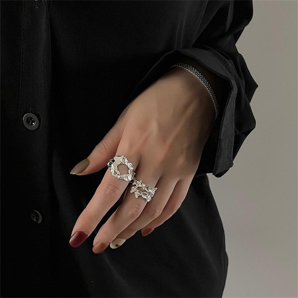 INS Minimalist Silver Color Irregular Wrinkled Surface Finger Rings Creative Geometric Punk Opening Ring for Women Girls Jewelry