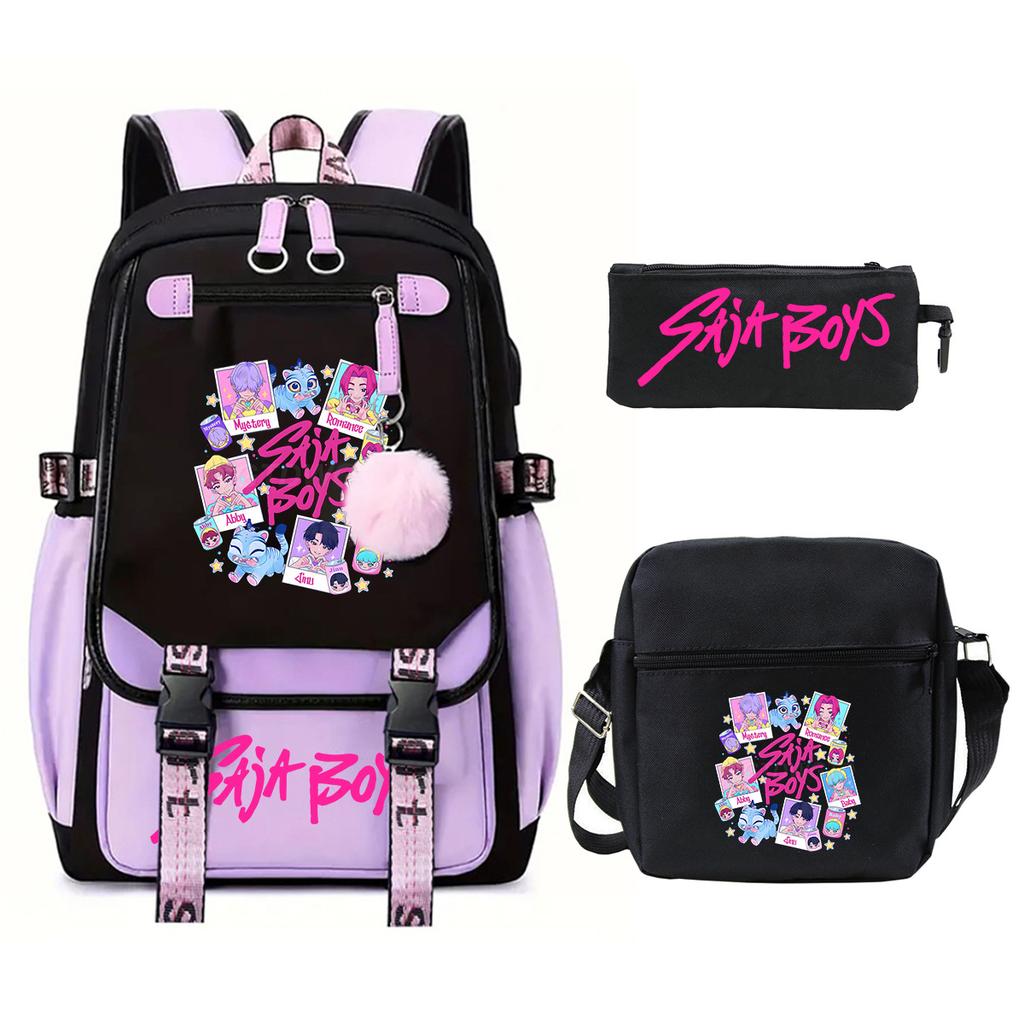 Animation Cartoon Peripheral Primary And Secondary School Students Schoolbag Multi-Functional Large-Capacity Leisure Backpack Three-Piece Set