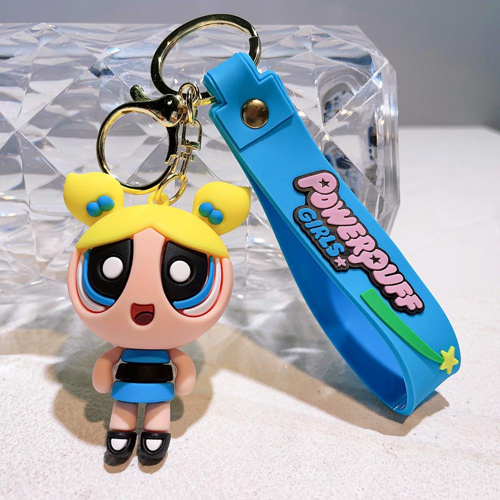 Q Versie Anime The Powerpuff And Girls Serie Sleutelhanger Schattig Cartoon Personage Kawaii Creativiteit Autosleutel Rugzak Sleutelhanger blue