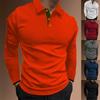 Men's Autumn Sports Fitness Leisure Stand Up Collar Elastic Vertical Stripe Long Sleeved POLO Shirts