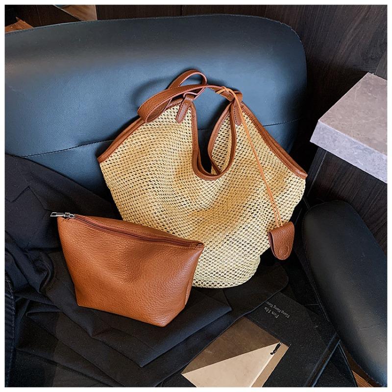 Summer niche straw bag women's shoulder tote bag large capacity fashion straw child bag holiday beach bag