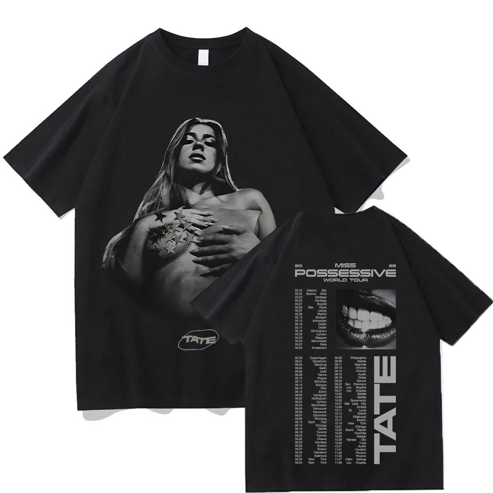 Tate McRae Pose Tour Tee Vintage Graphic T Shirts Miss Possessive 2025 Album Men Women Cotton T-shirt Harajuku Aesthetic Clothes