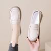 Women's shoes loafers 2025 spring new British retro style flat heel one pedal casual shoes artificial leather small leather shoes