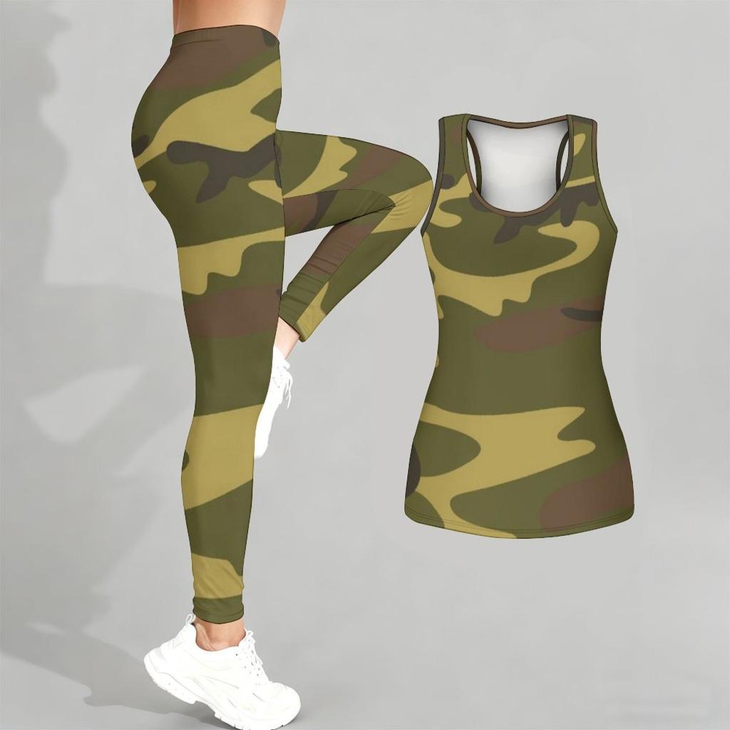 Camouflage-Print Yoga-Outfit für Damen Mode Workout-Leggings Fitness Sport Freizeit Yoga-Set Sportanzug