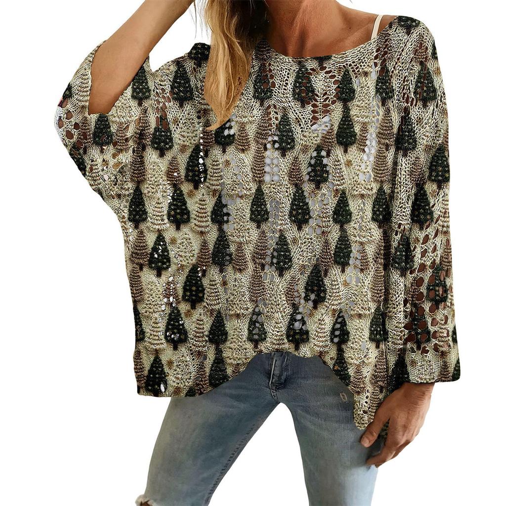 Hollow Out 3D Print Long Sleeve Christmas Sweater