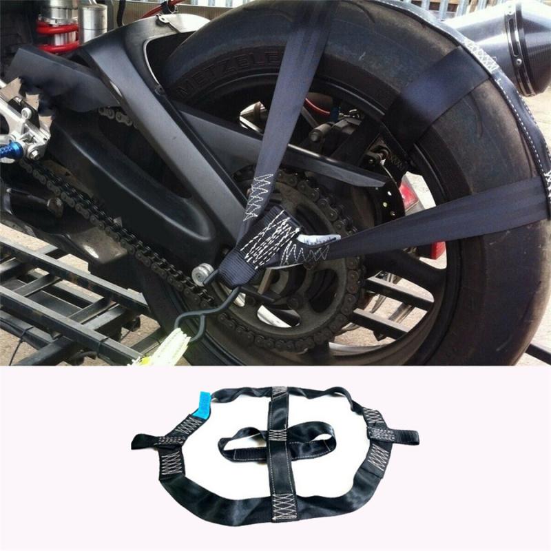 New High Strength Polyester Motorcycle Rear Wheel Transport Bar Tie Down Strap Black