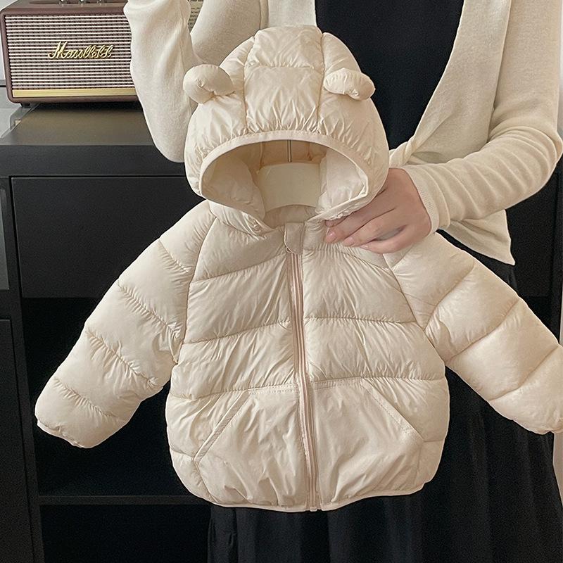

Kids Lightweight Hooded Down Jacket - Unisex Autumn/Winter Short Korean Style Coat 120 cm грязно-белый