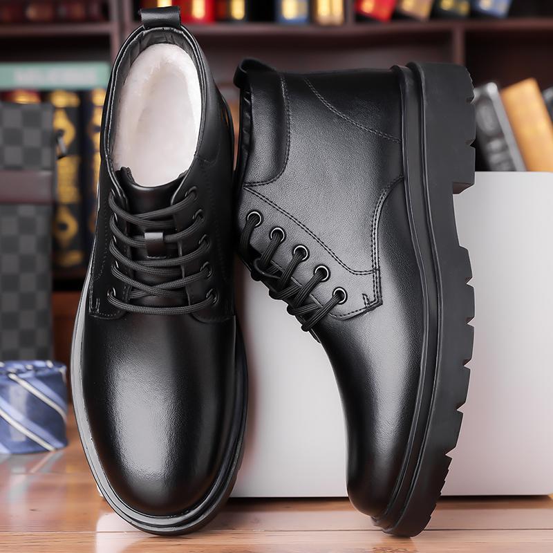 Fashion Hot Sale Handmade Mens Ankle Boots Outdoor Man Casual Leather Shoes Male Winter Plush Snow Boots Leisure Walk Motorcycle Boots