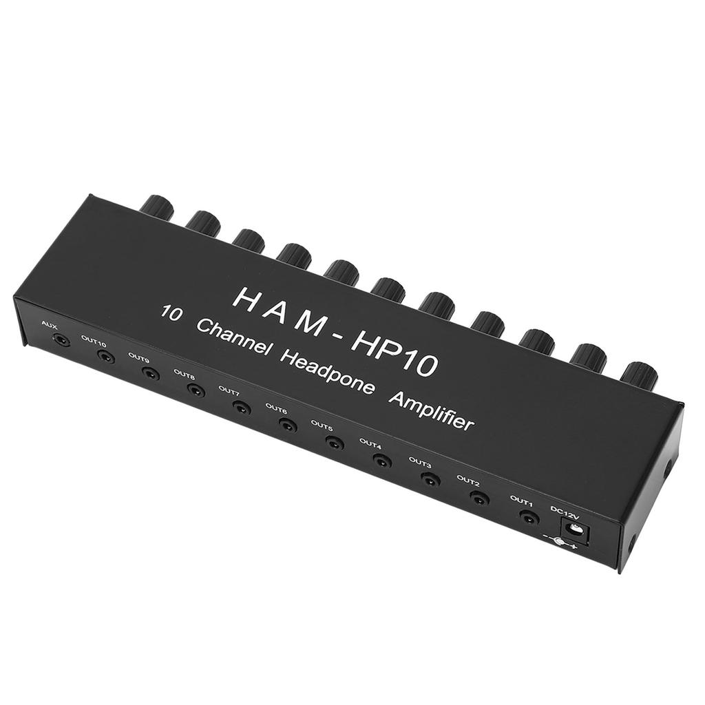 10 Channel Headpone Magnifier Stereo Audio Distribution Splitter Independent Control 100‑240V US Plug