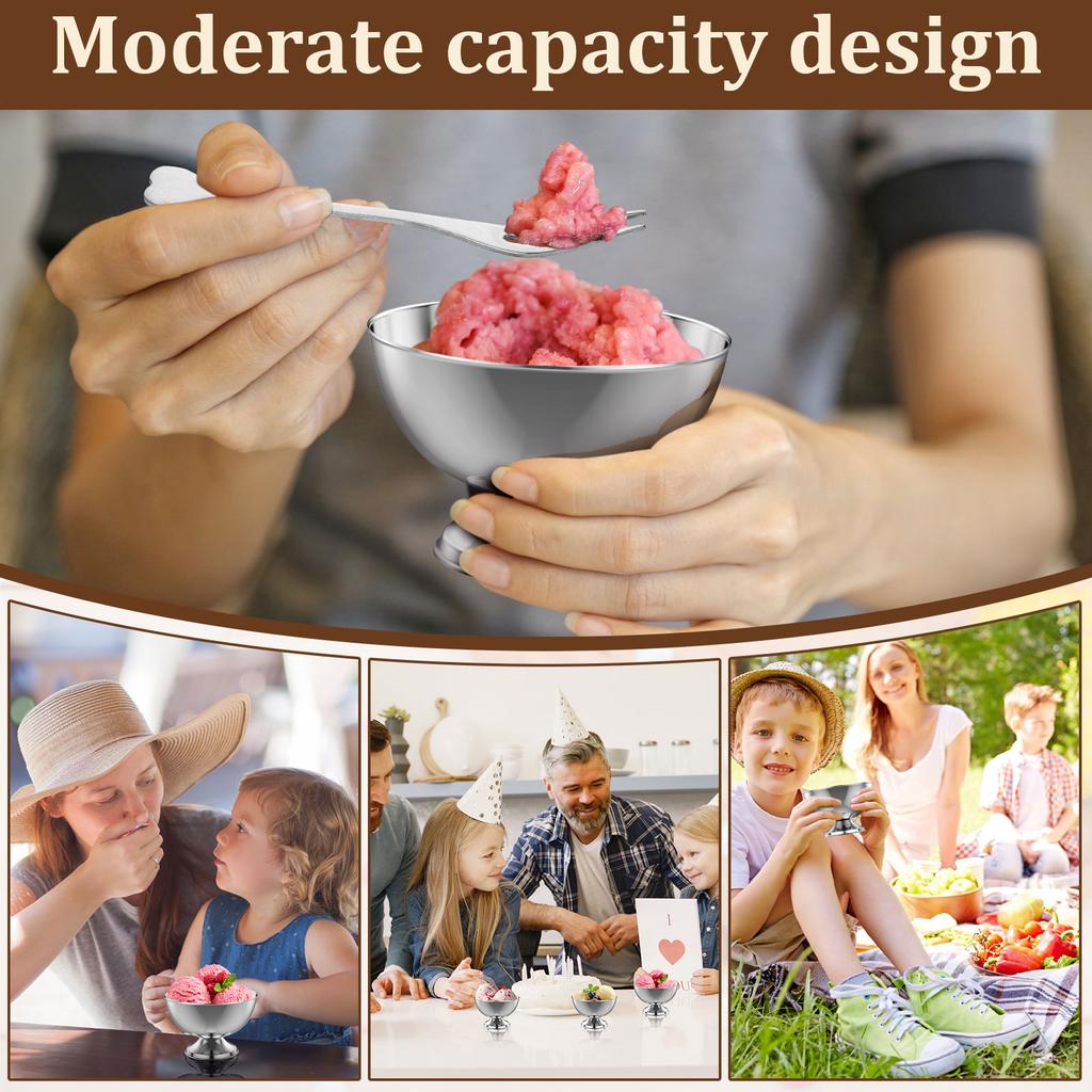 4Pcs Stainless Steel Ice Cream Bowl with 4 Forks 250ml Dessert Goblet Pudding Cup Sundae Cup Salad Bowl Kitchen Party Tableware