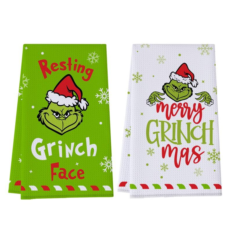 Christmas Grinch Waffle Kitchen Towel 380gsm Blend Printed Hand Bathroom