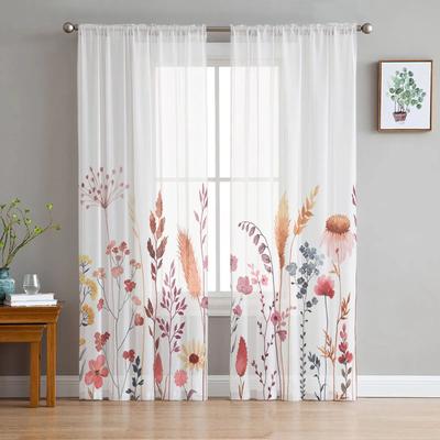 Thanksgiving Plant Wildflower Living Room Bedroom Transparent Sheer Curtains Holiday Decoration Window Voile Tulle Curtain