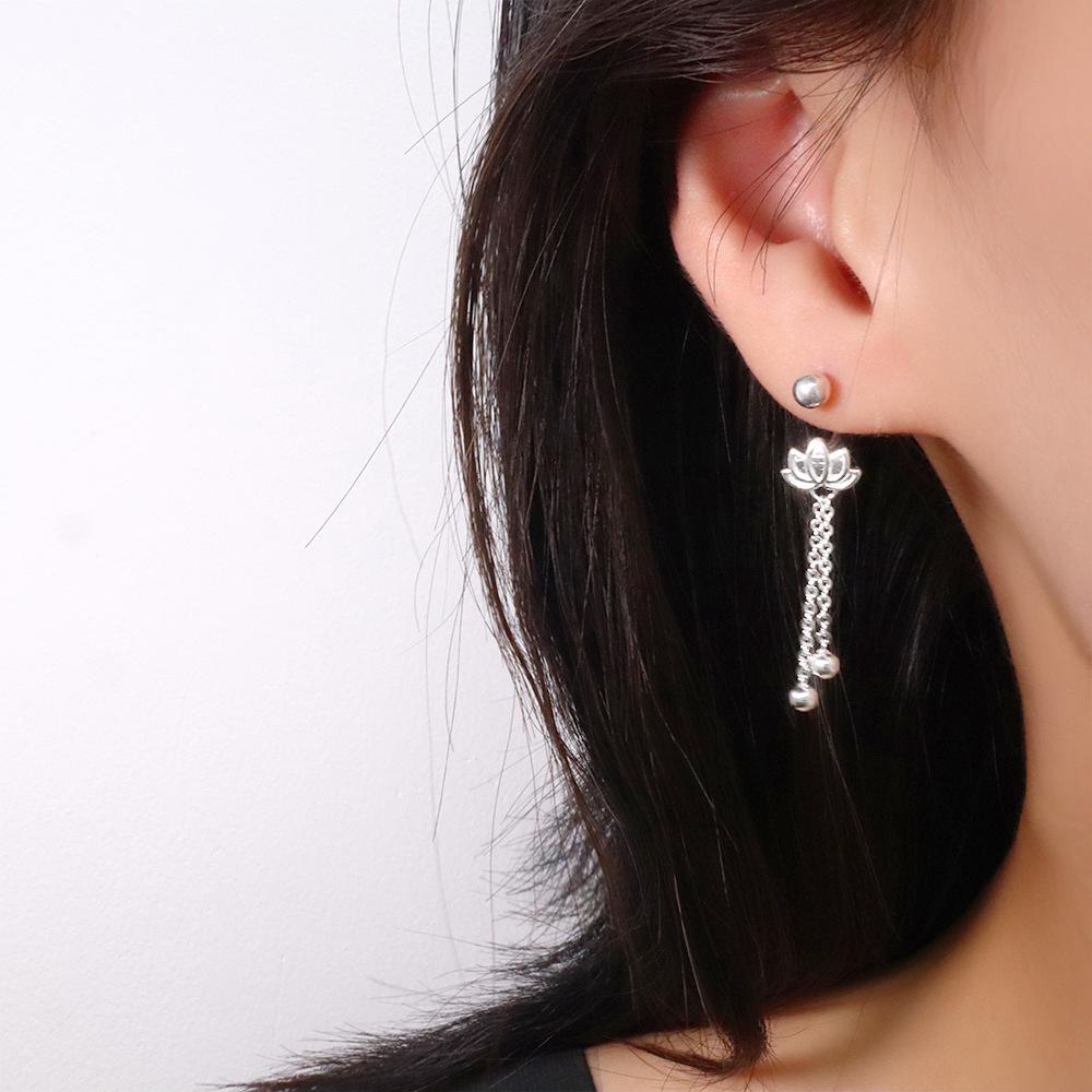 Elegant Lotus Tassel Earrings - Chinese Style Flower Danglers