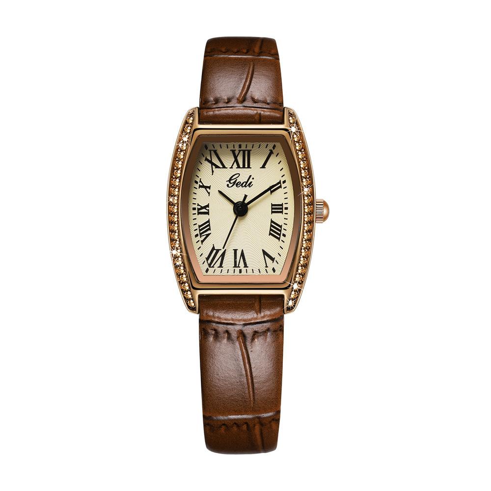 Vintage Roman Graduated Wine Barrel Plate Light Luxury High-End Bamboo Belt Quartz Watch