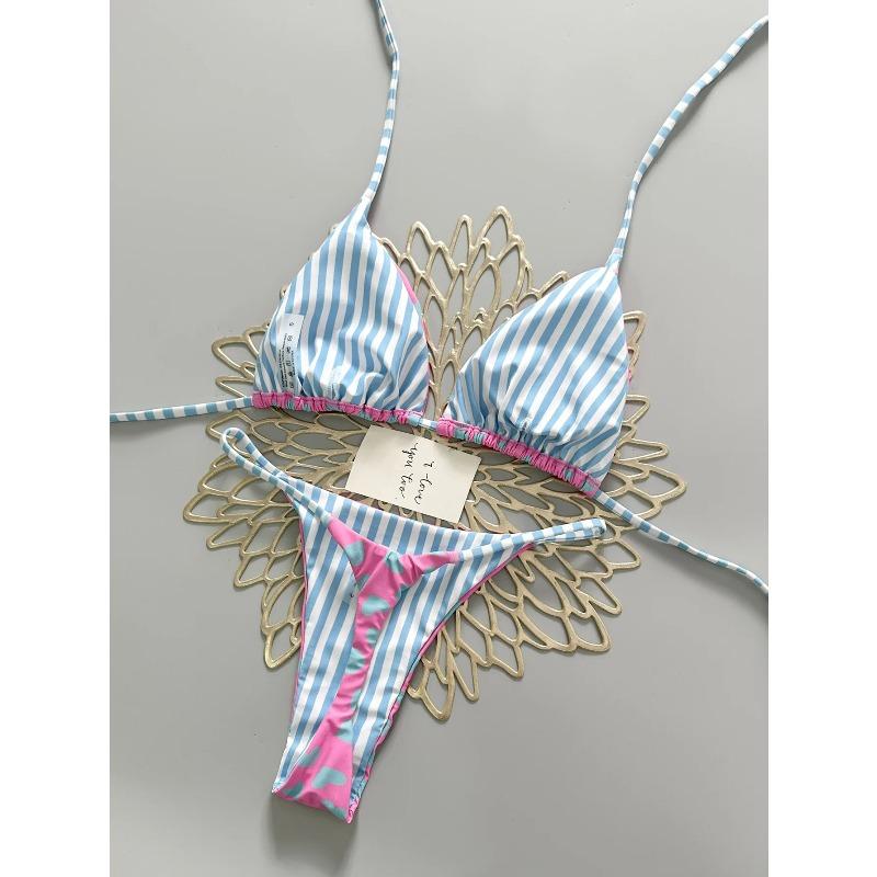 Sexy pink blue heart print micro bikinis sets two pieces halter back tie thong swimsuits bathing suit swimwear biquini tankini