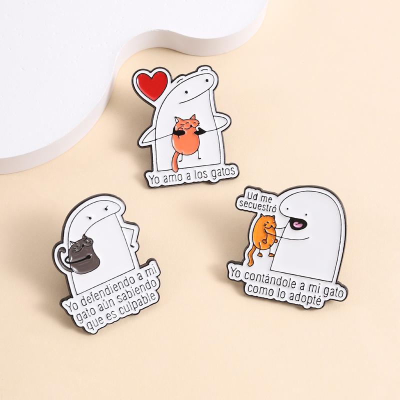 Cat Lady Flork Memes Enamel Pins Funny Cartoon Characters Brooches Lapel Badge Cutie Animals Jewelry Gift for Friends