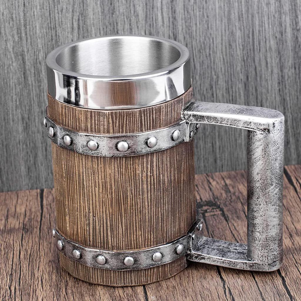 Creative Handmade Wooden Barrel-Style Stainless Steel Beer Mug, Large Capacity