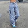 Nuova Tendenza Primavera/Estate 2026 Pantaloni Cargo con Vita Elastica e Coulisse Jeans Casual a Gamba Larga per Donna