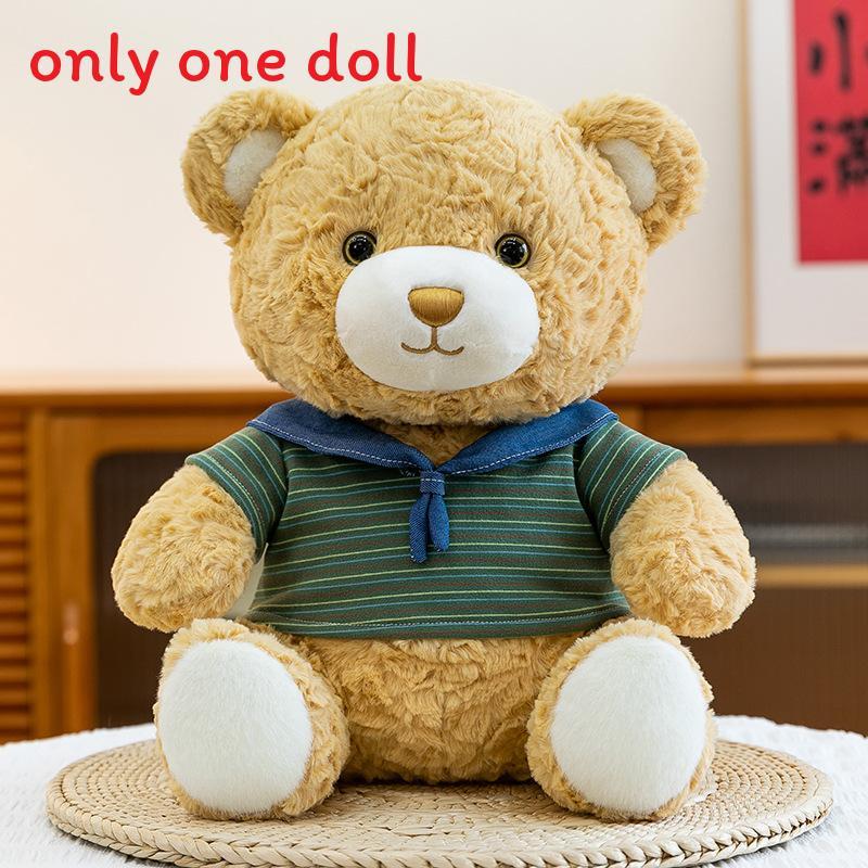 Cute Cartoon Bear Plush Toy With Striped Short Sleeved Decor For Kids Girls Birthday Gift