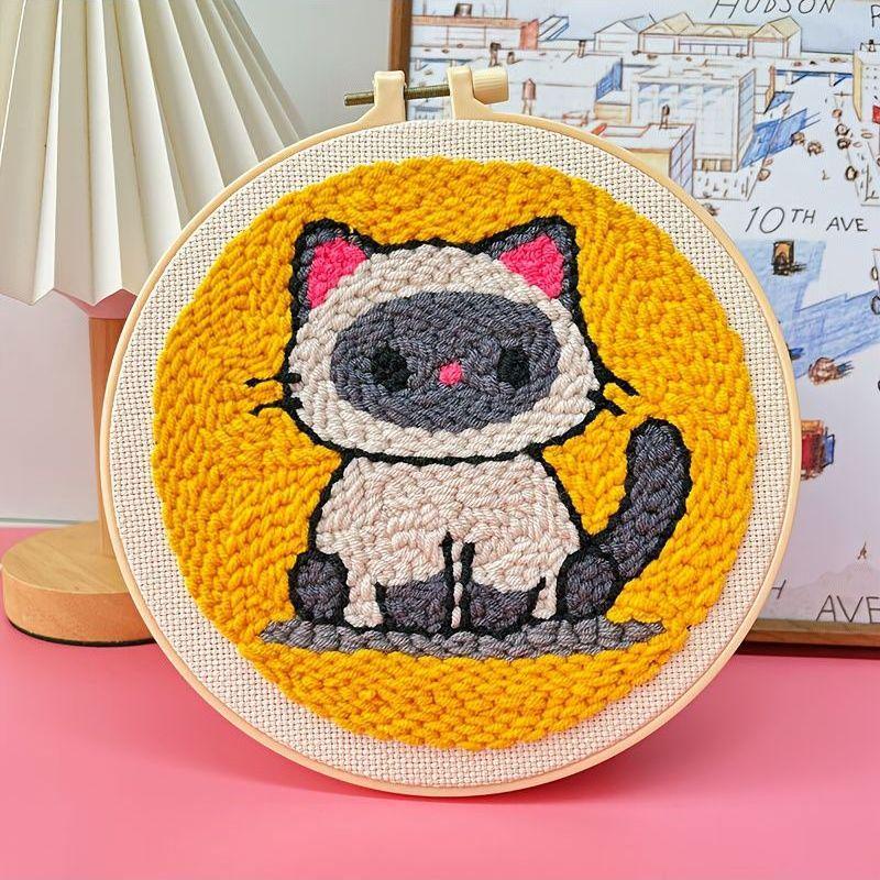 Russian DIY Punch Needle Embroidery Kit: Includes Yarn, Needle, Latch Hook, & Hoop for Knitting & Ornament Crafting