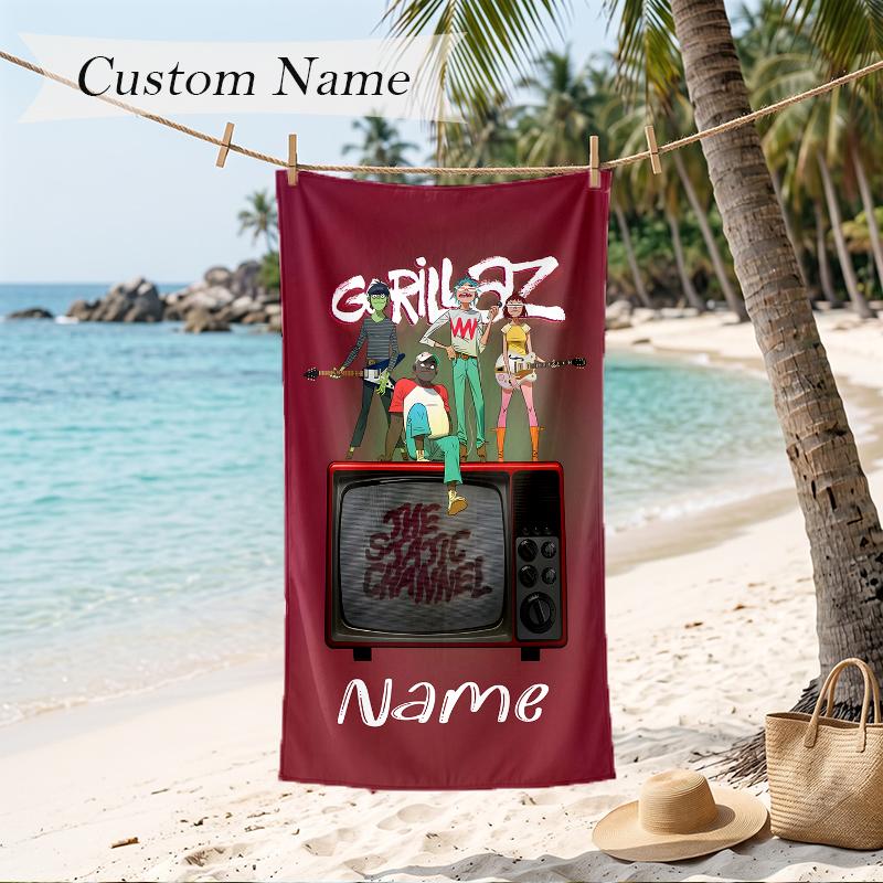 Gorillaz Custom Name Printed Beach Towel Personalized Soft Towel For Swimming Beach Travel