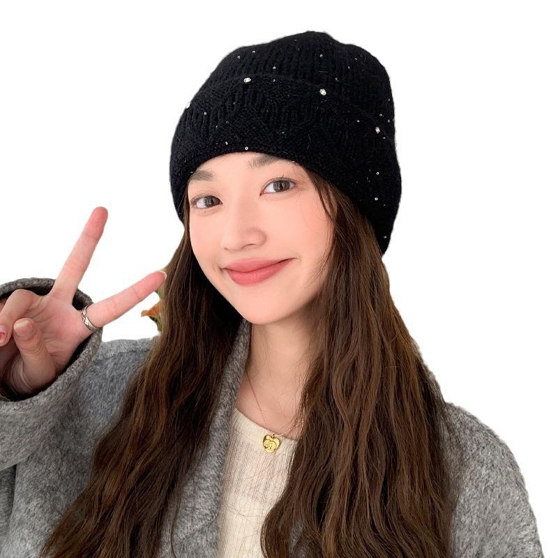 Korean Version of Autumn and Winter New Hat for Women Solid Color Versatile Knitted Wool Hat for Winter Warmth Student Pullover Ear Protection Hat